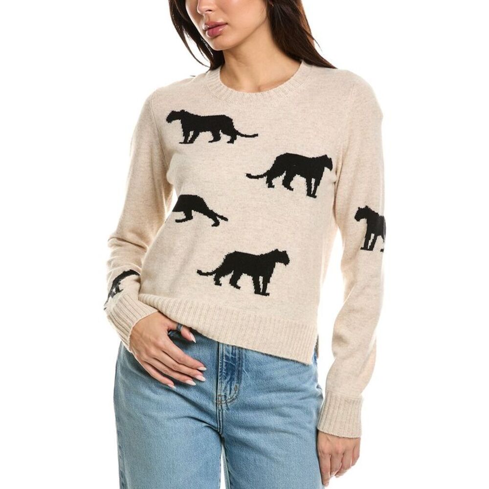 Brodie Cashmere Womens  Prowling Pantha Crewneck 100% Cashmere Sweater, Red